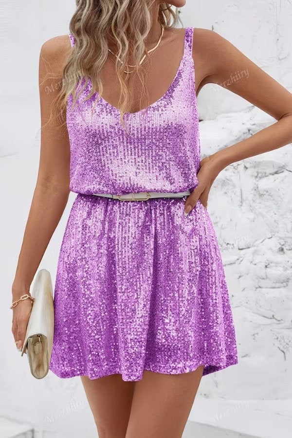 Miravelle Women's Sequin Party Dress Mini in Purple