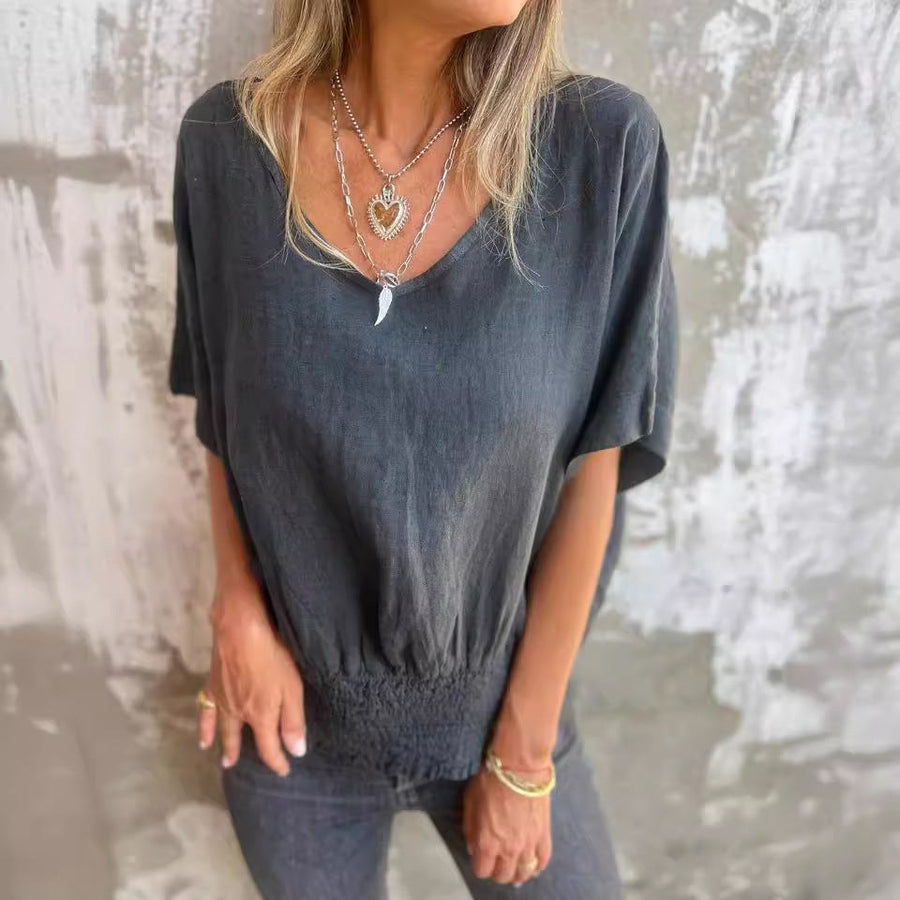 Mireille Casual Blouse with Elastic Waist and Oversized