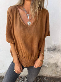 Mireille Casual Blouse with Elastic Waist and Oversized in Light Brown