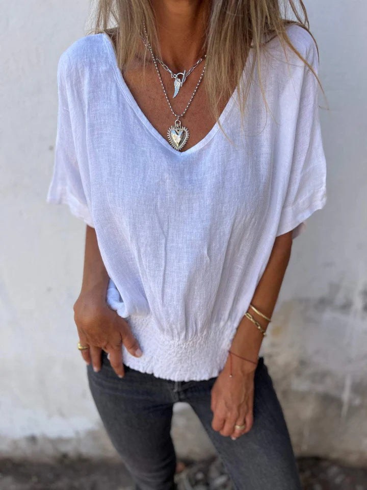 Mireille Casual Blouse with Elastic Waist and Oversized in White
