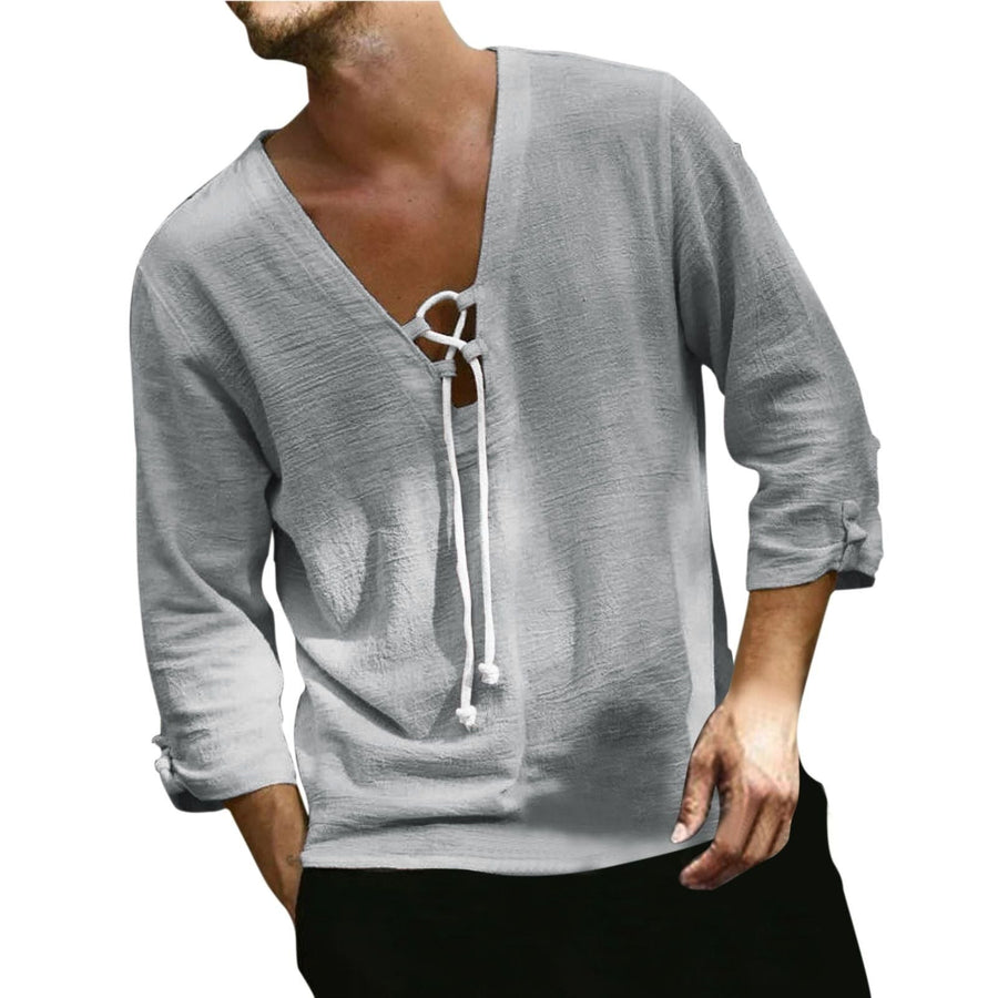 Mirko Casual Linen Blouse with V-Neck in Grey