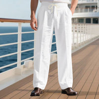 Mirko Linen Trousers with Elastic Waist and Pleated in White