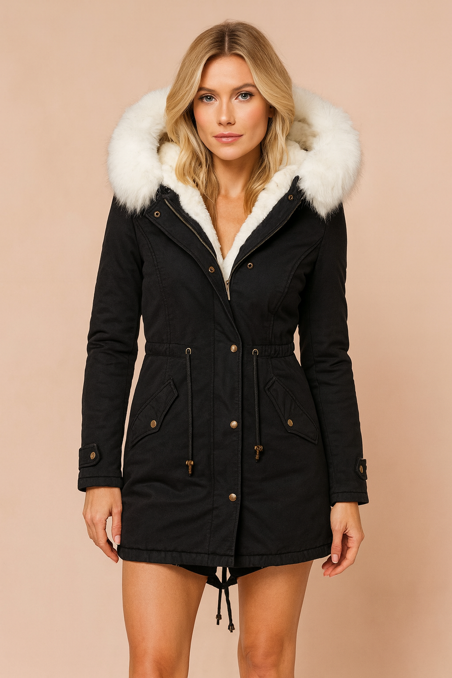 NORDELLE | FAUX FUR HOODED LONGLINE PARKA COAT