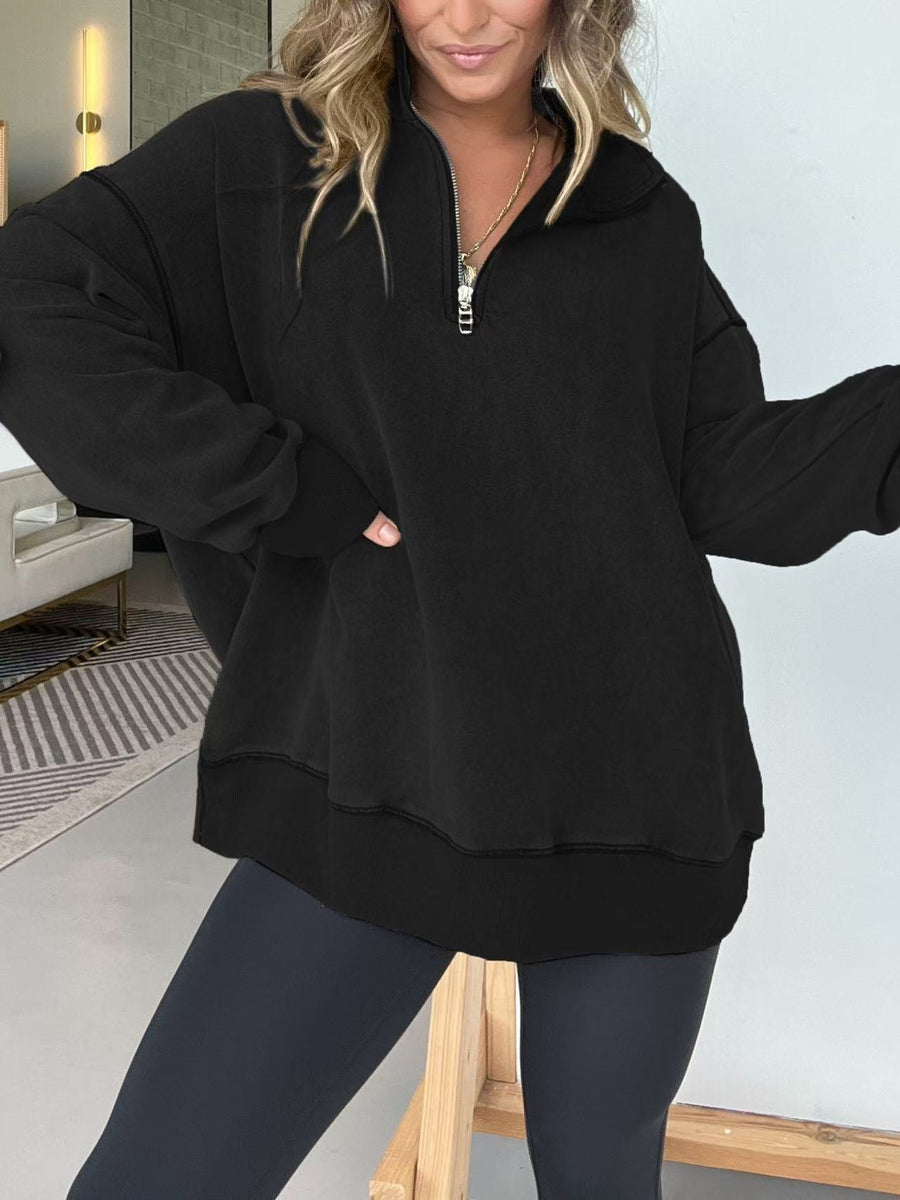 Moira Comfortable Sweater with Zip Front in Black