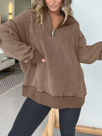 Moira Comfortable Sweater with Zip Front in Brown