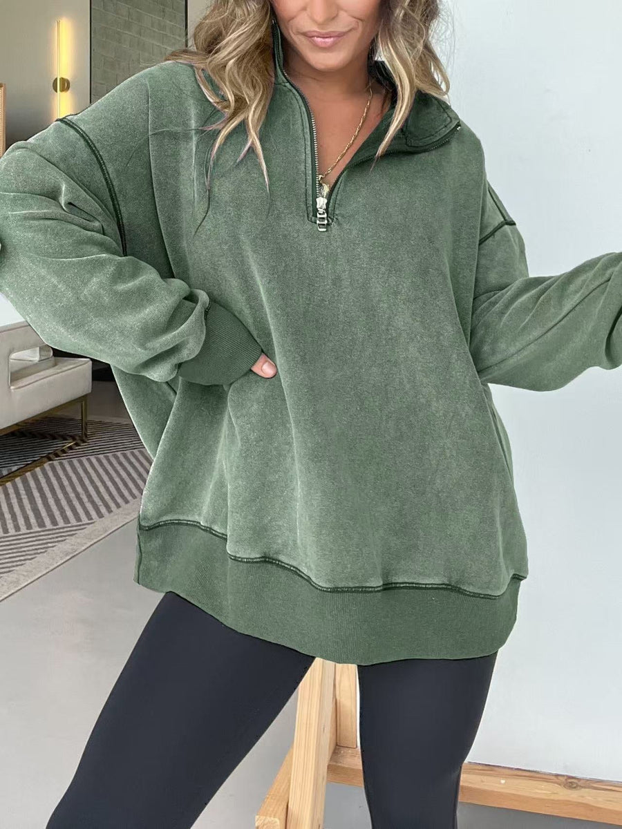 Moira Comfortable Sweater with Zip Front in Green