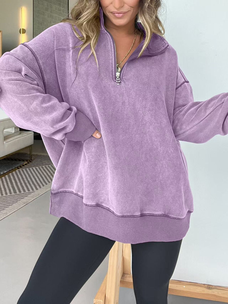 Moira Comfortable Sweater with Zip Front in Purple