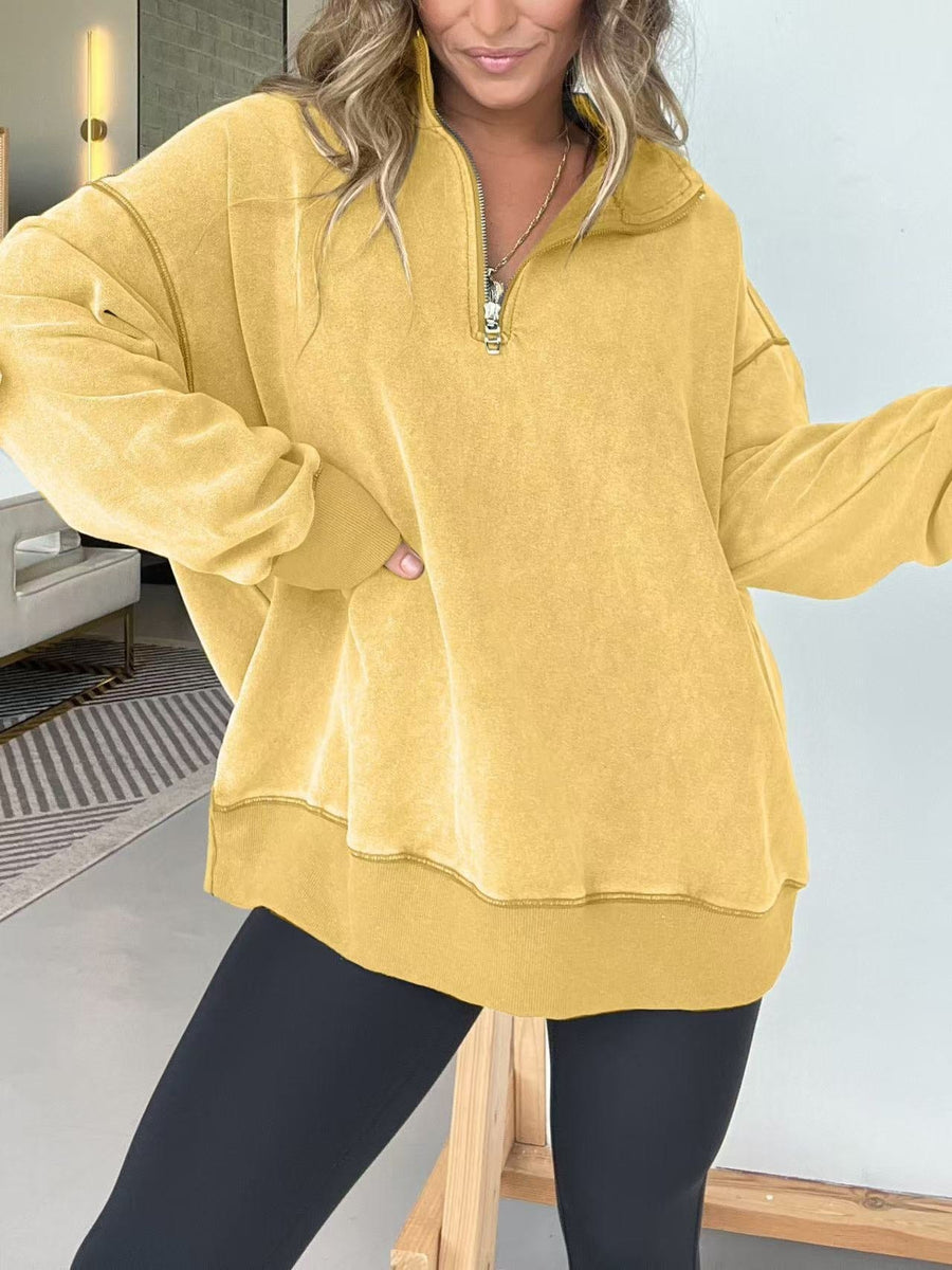 Moira Comfortable Sweater with Zip Front in Yellow