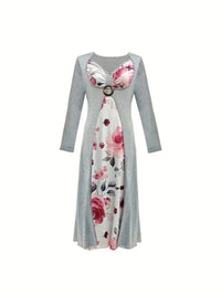 Moira Elegant Maxi Dress with Belted in Grey