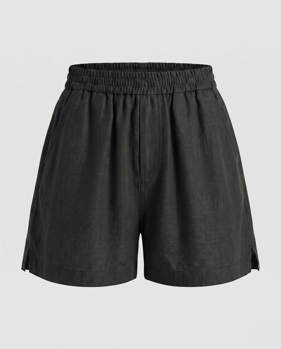 Moira Linen Shorts with Pockets in Black