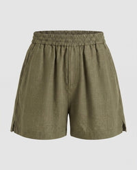 Moira Linen Shorts with Pockets in Olive Green