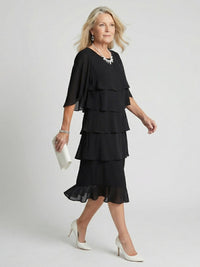 Moira Women's Tiered Round Neck Midi Dress in Black