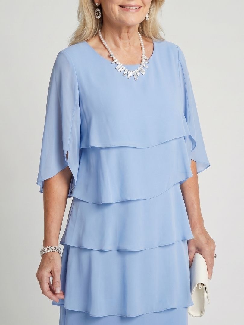 Moira Women's Tiered Round Neck Midi Dress in Light blue