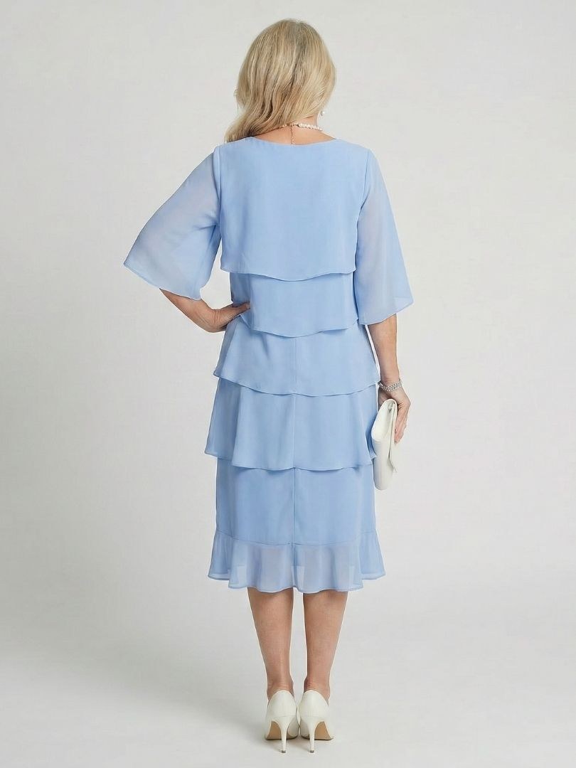 Moira Women's Tiered Round Neck Midi Dress in Light blue