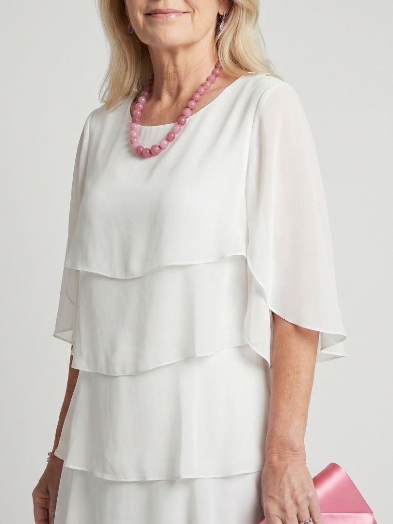 Moira Women's Tiered Round Neck Midi Dress in White