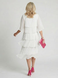 Moira Women's Tiered Round Neck Midi Dress in White