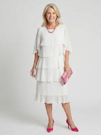 Moira Women's Tiered Round Neck Midi Dress in White