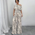 Mona Women's Off Shoulder Wide Leg Jumpsuit Tie Waist Printed