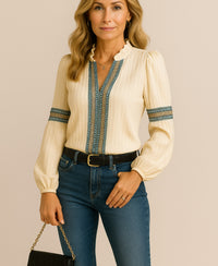 Monica™ Vintage V-Neck Blouse in Black