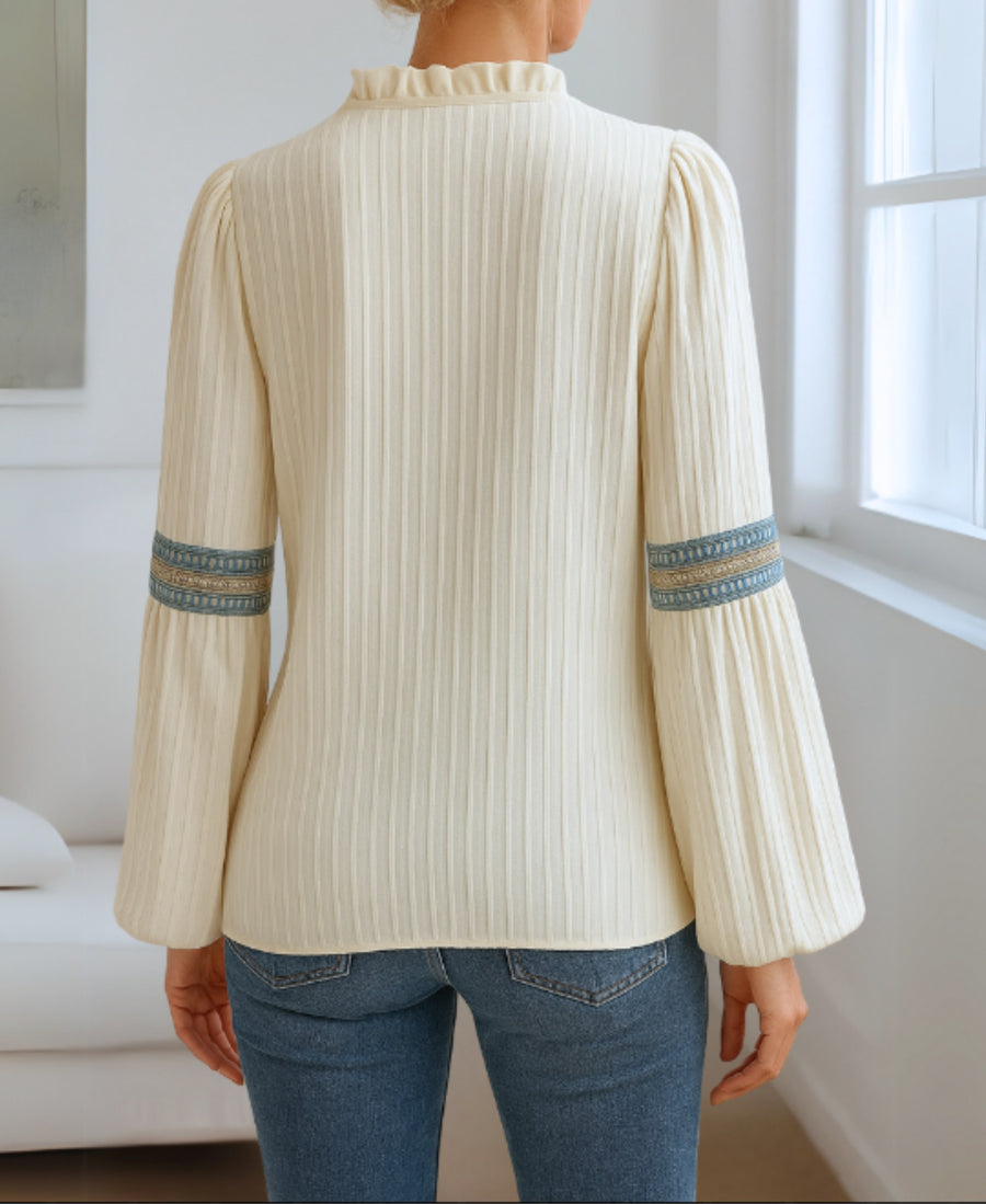 Monica™ Vintage V-Neck Blouse in Black