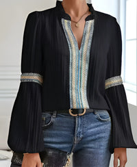 Monica™ Vintage V-Neck Blouse in Black