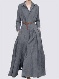 Monique Elegant Maxi Dress with Pleated and Belted in Grey