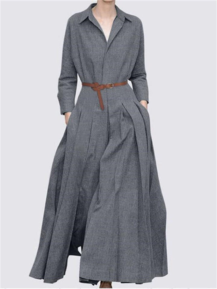 Monique Elegant Maxi Dress with Pleated and Belted