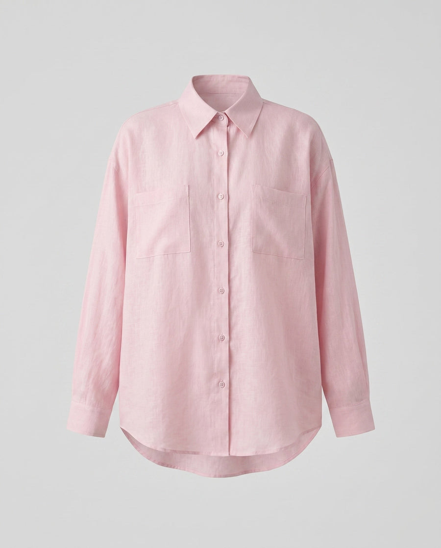 Monique Linen Blouse with Oversized in Light Pink