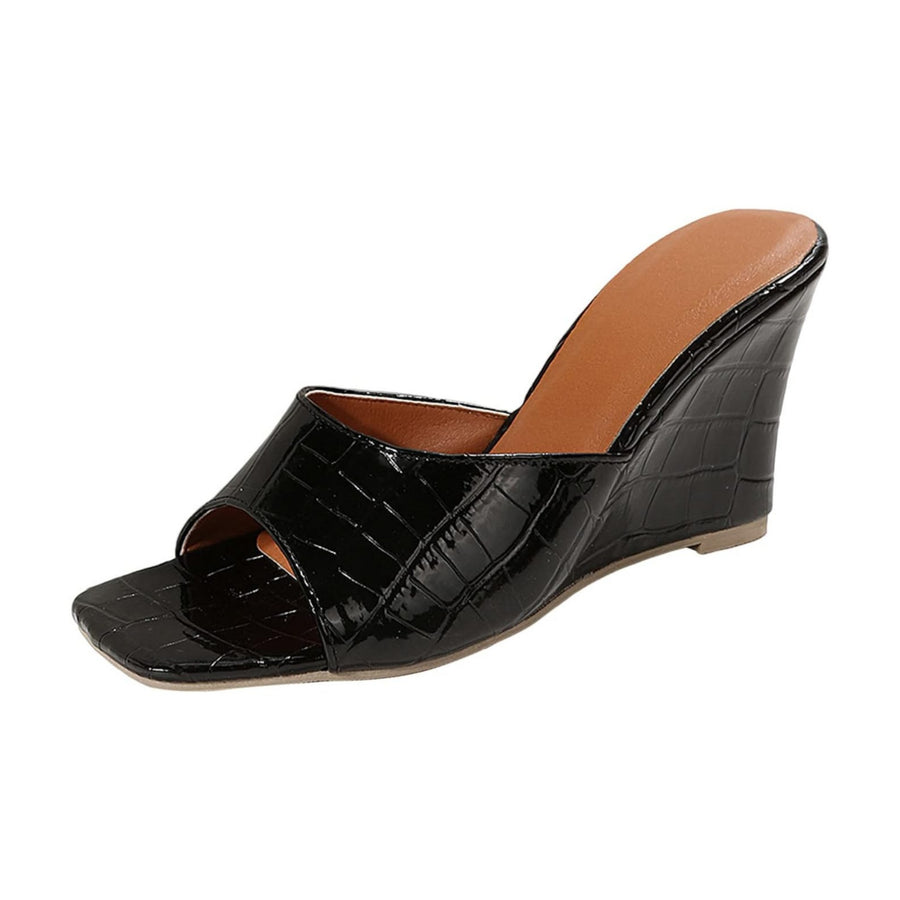 Monroe Faux Snake Leather Wedges in Black
