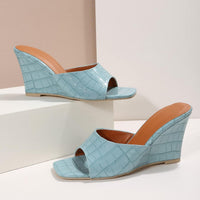 Monroe Faux Snake Leather Wedges in Blue