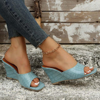 Monroe Faux Snake Leather Wedges in Blue