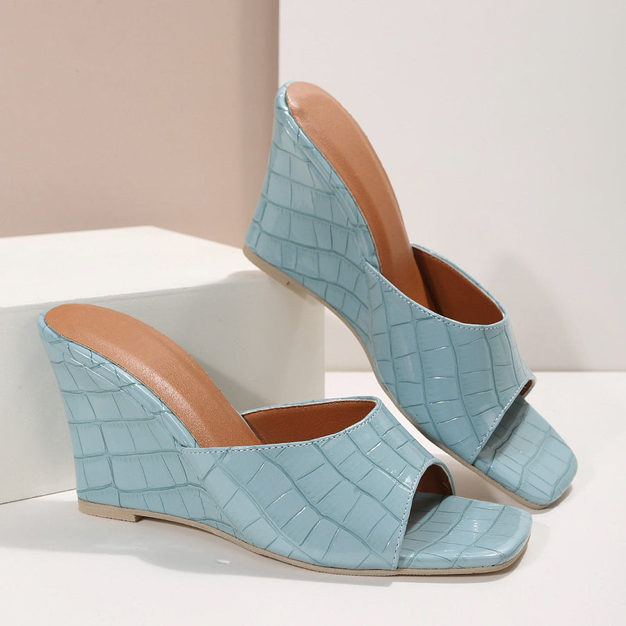 Monroe Faux Snake Leather Wedges in Blue