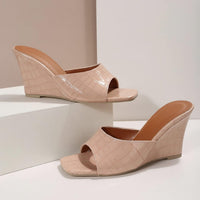 Monroe Faux Snake Leather Wedges in Nude
