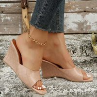 Monroe Faux Snake Leather Wedges in Nude