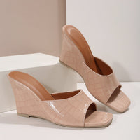 Monroe Faux Snake Leather Wedges in Nude