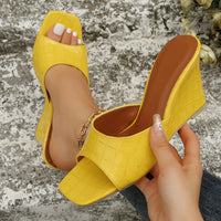 Monroe Faux Snake Leather Wedges in Yellow