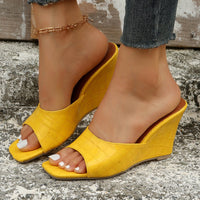 Monroe Faux Snake Leather Wedges in Yellow