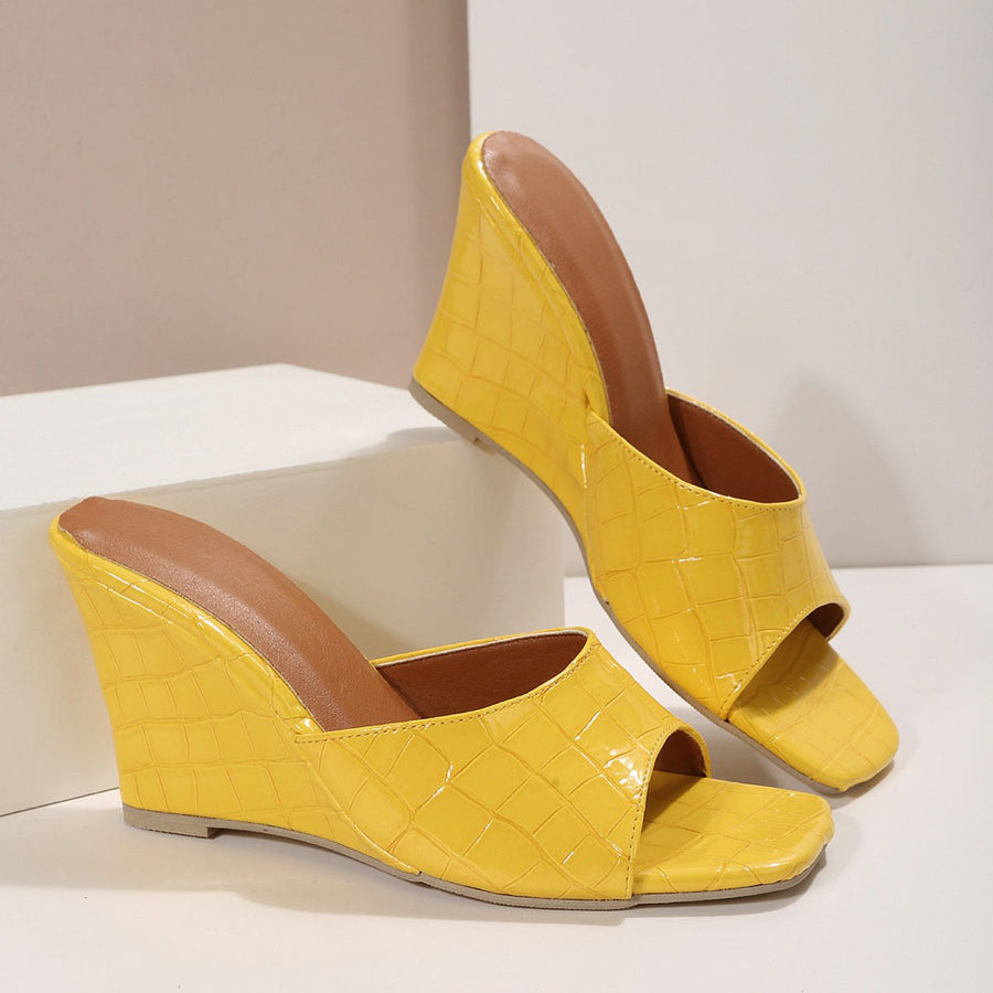 Monroe Faux Snake Leather Wedges in Yellow