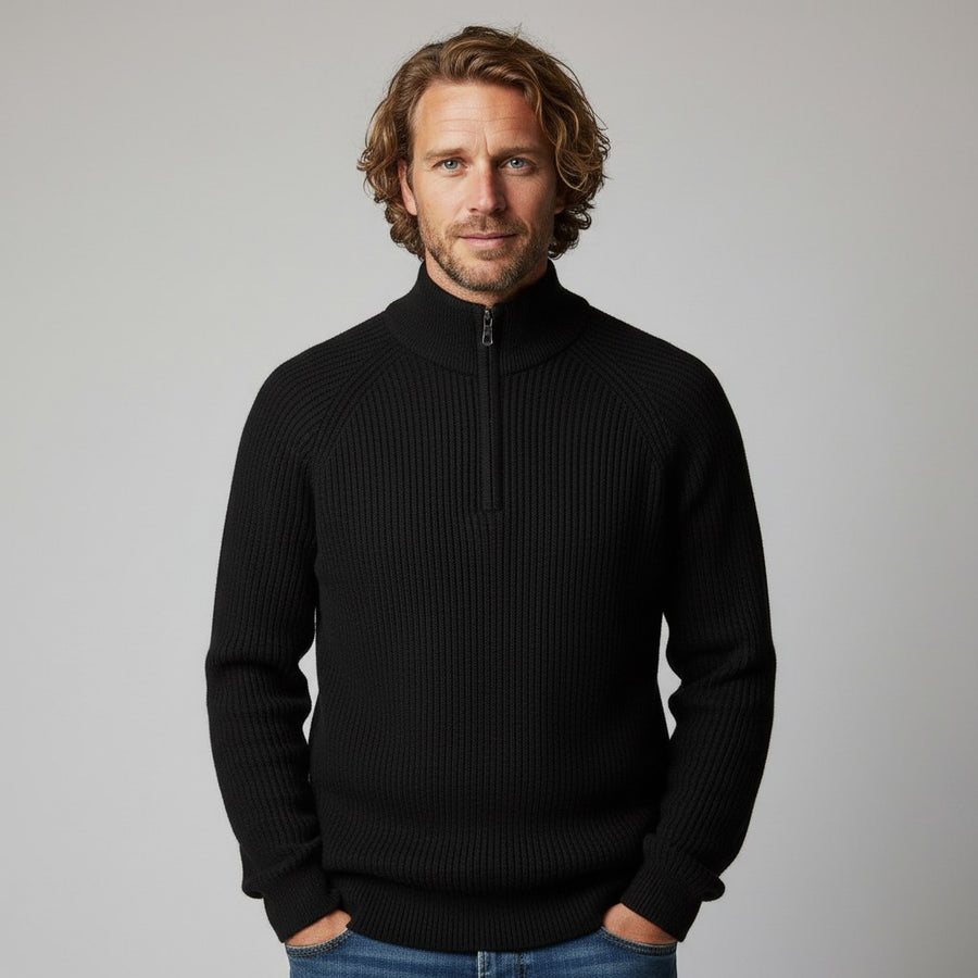 Monroe Merino Wool Ribbed Sweater in Charcoal