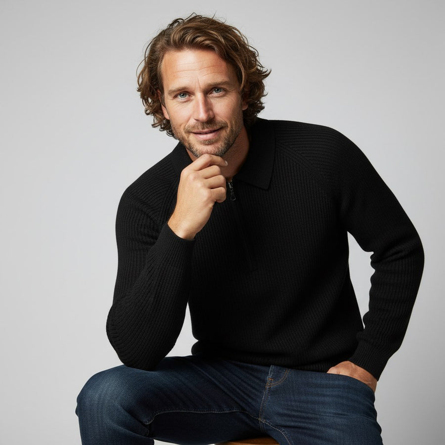 Monroe Merino Wool Ribbed Sweater in Charcoal