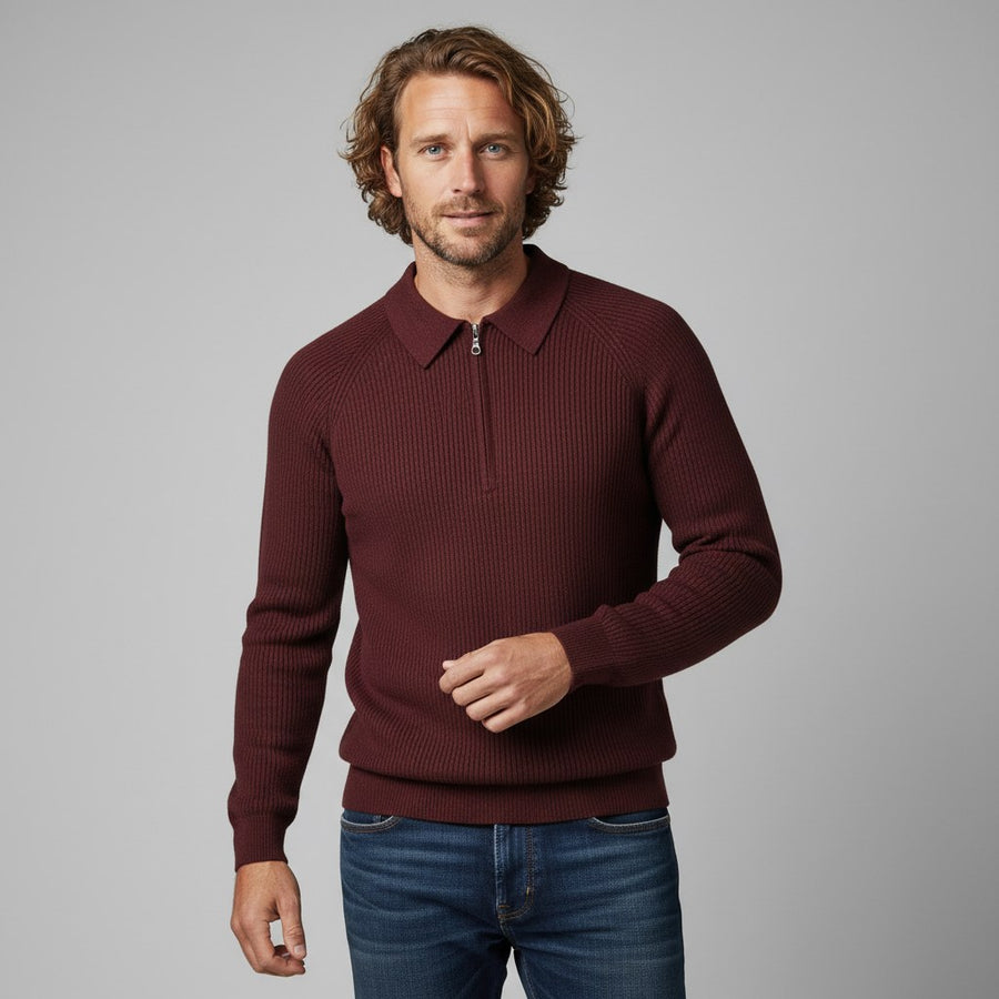 Monroe Merino Wool Ribbed Sweater in Maroon