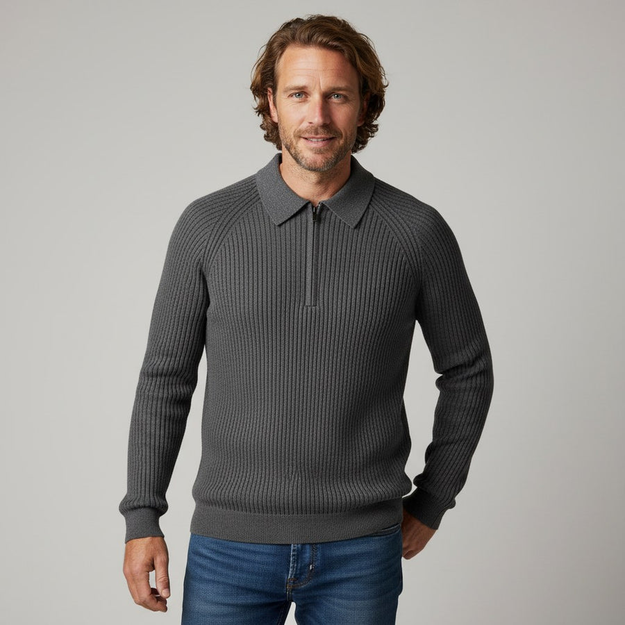 Monroe Merino Wool Ribbed Sweater in Slate Gray