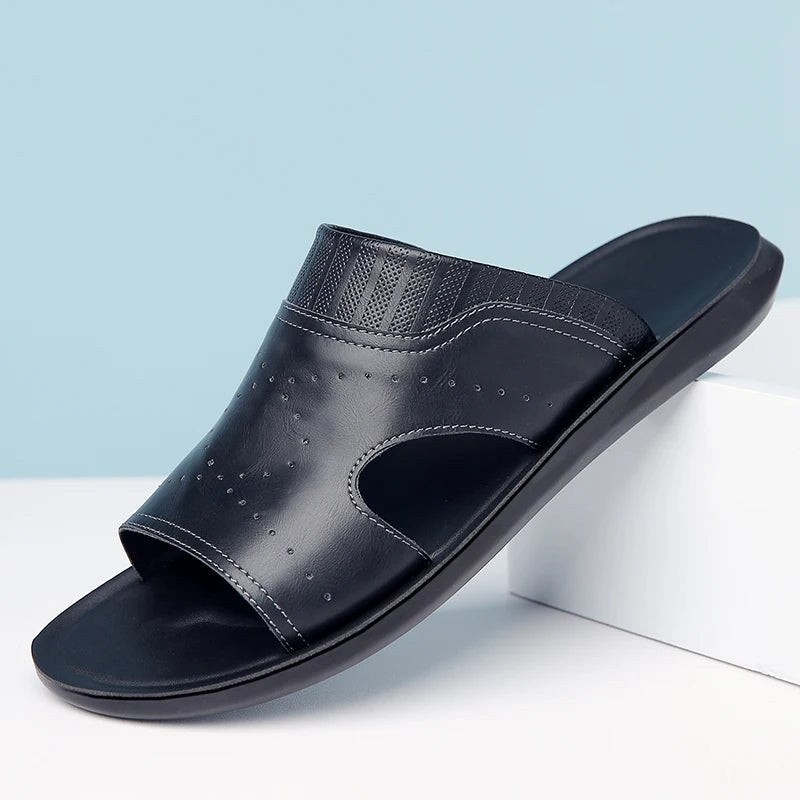 Mykonos Leather Sandal in Charcoal