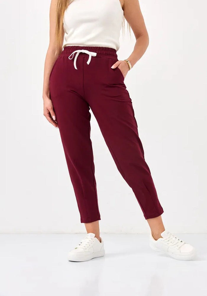 Myra Casual Trousers in Dark Red
