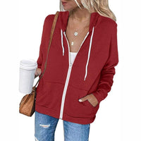 Myra Comfortable Jacket with Zip Front and Pockets in Red