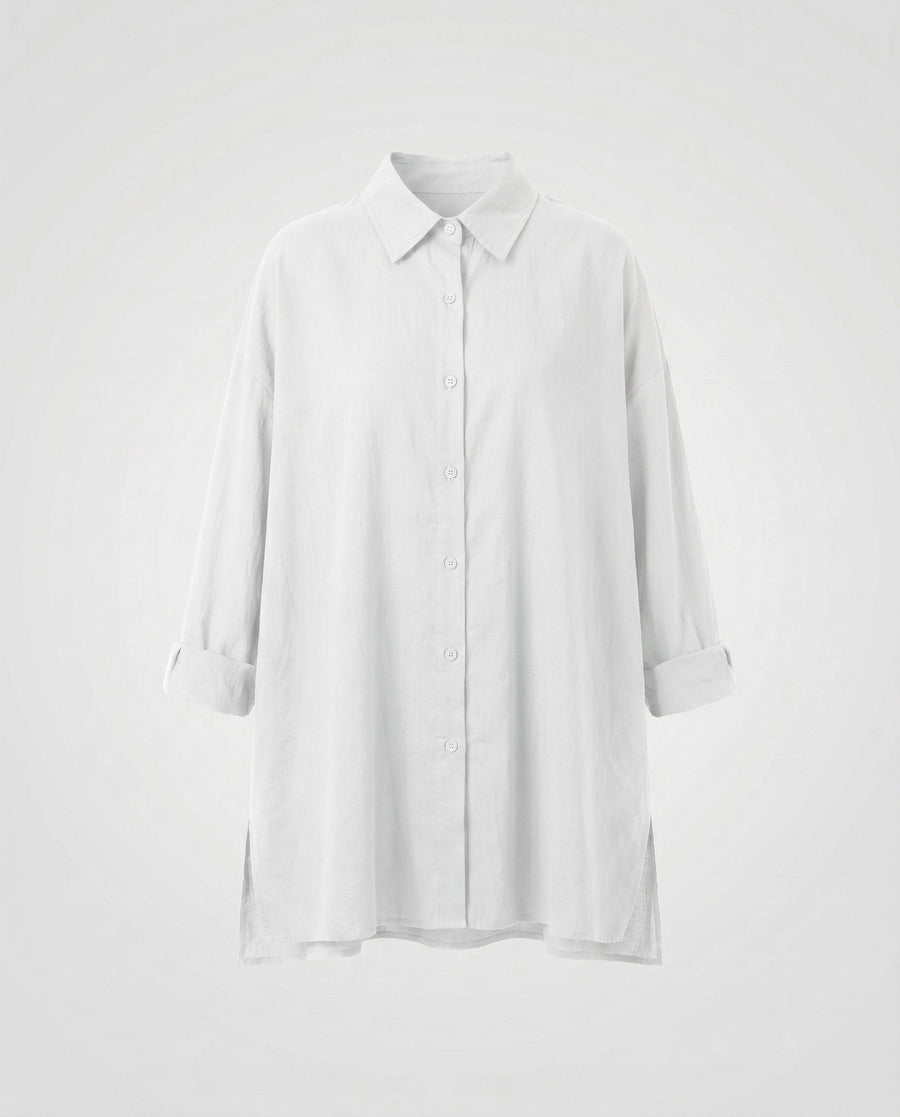 Myra Elegant Linen Blouse with Oversized in White