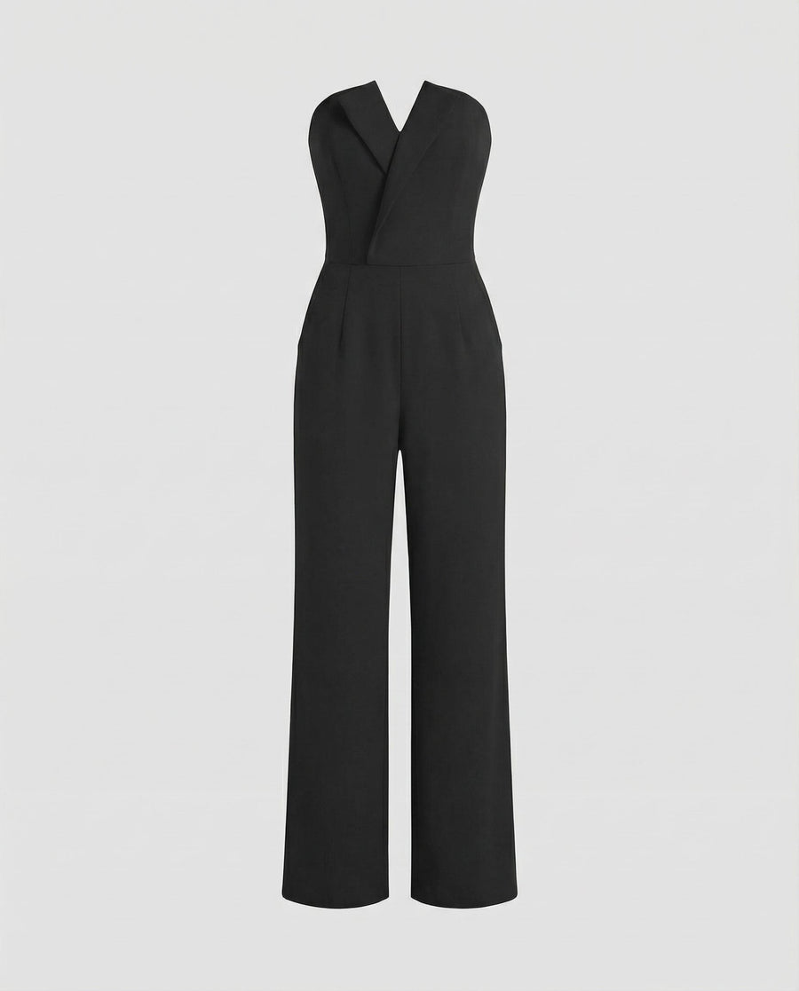 Nadia Jumpsuit with V-Neck and Sleeveless in Black