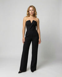 Nadia Jumpsuit with V-Neck and Sleeveless in Black