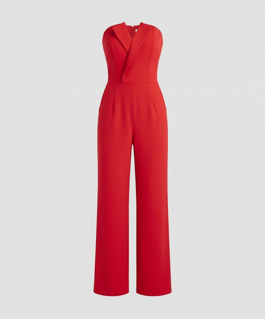 Nadia Jumpsuit with V-Neck and Sleeveless in Red