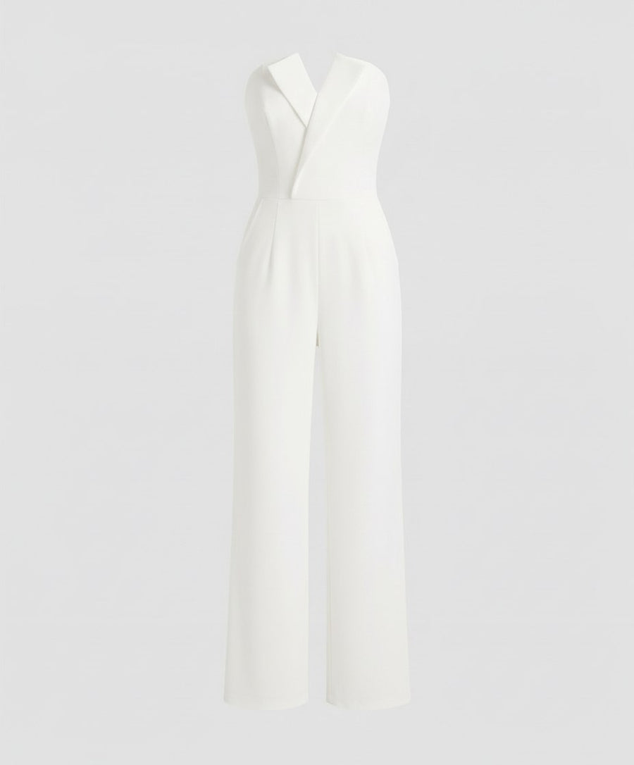 Nadia Jumpsuit with V-Neck and Sleeveless in White